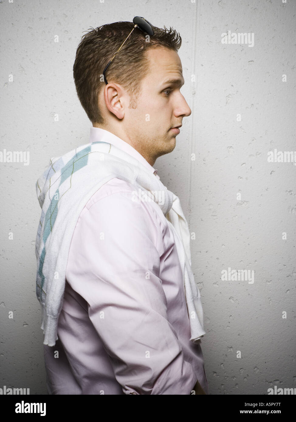 Side profile of man with sunglasses on head Stock Photo Alamy