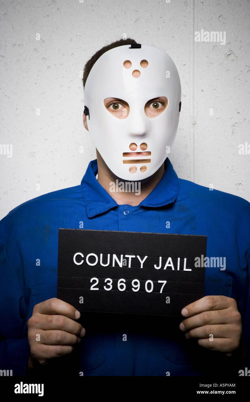 Mug shot of man with hockey mask Stock Photo Alamy