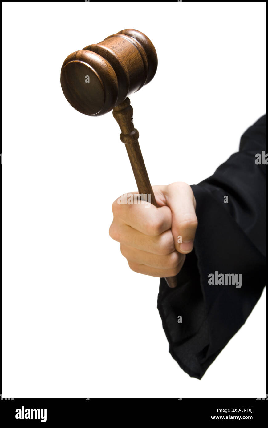 Hand with judge s gavel Stock Photo Alamy