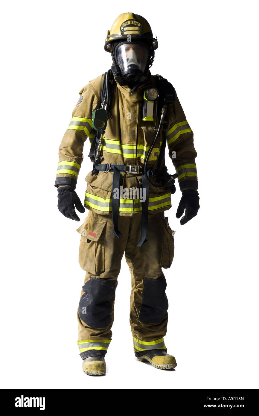 Portrait of a firefighter with mask Stock Photo