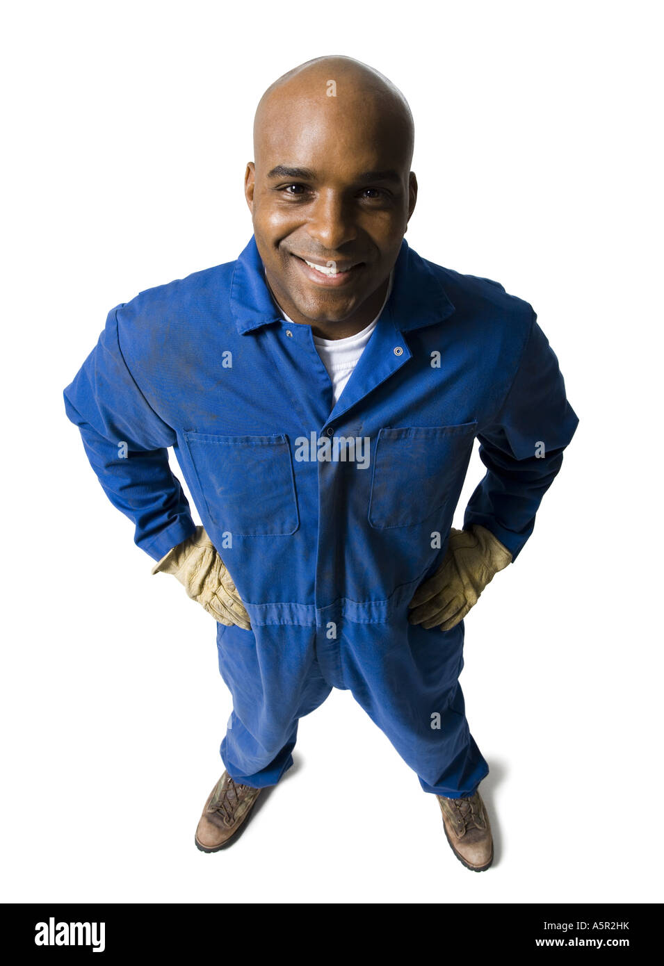 Blue collar worker with gloves Stock Photo Alamy