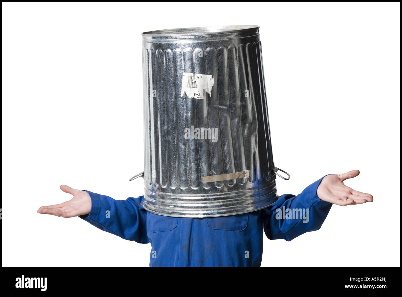 Garbage man with trash can on head Stock Photo 11368925 Alamy