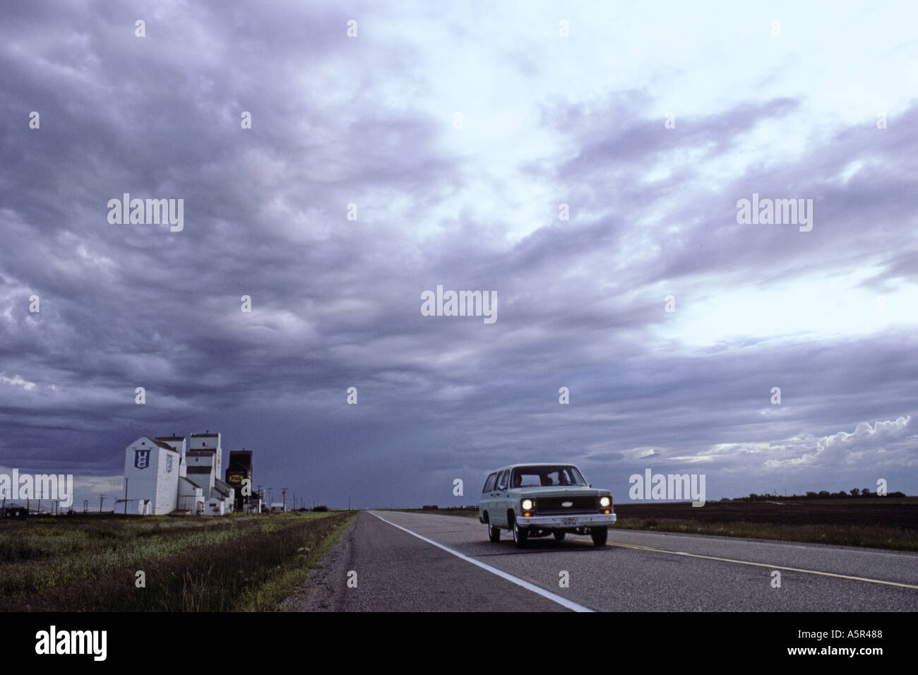 Canada Prairies Saskatchewan Zealandia grain elevators and prairie road