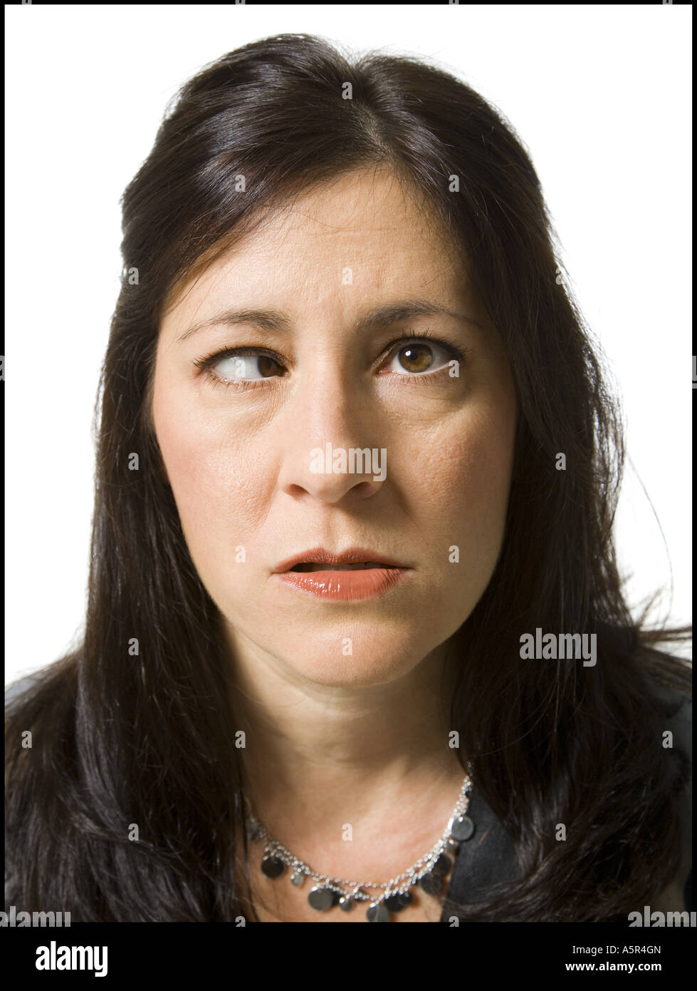 Closeup of woman with crossed eyes making funny face Stock Photo Alamy