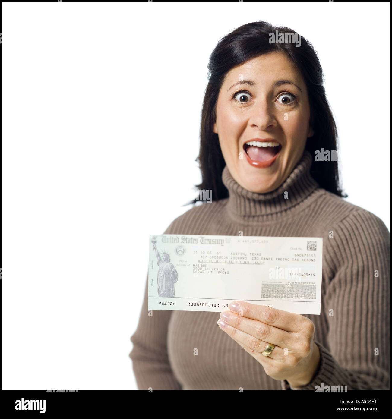 Surprised lady cheque hi-res stock photography and images - Alamy