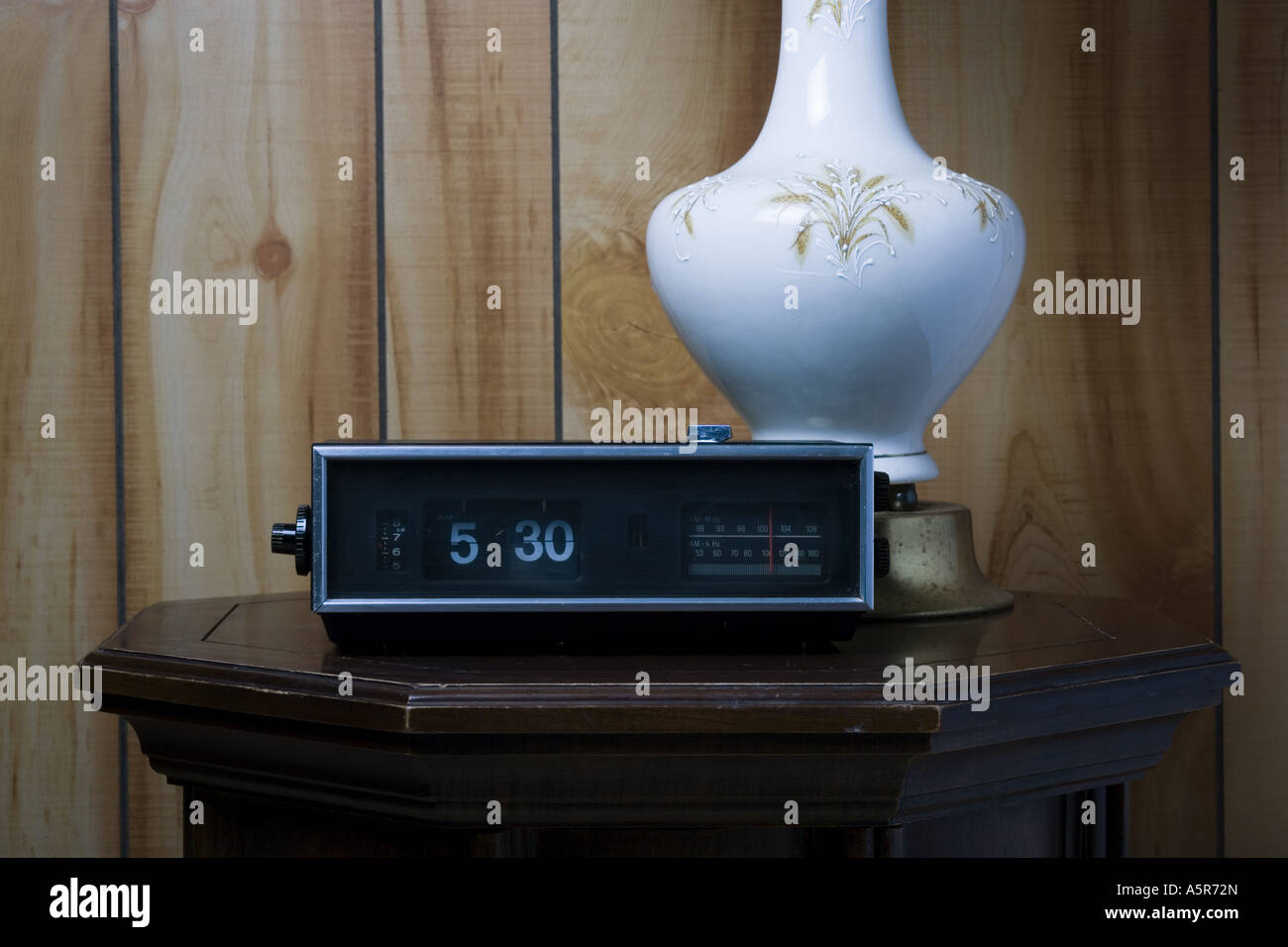 Table Lamp And Alarm Clock At 5 30 Stock Photo Alamy