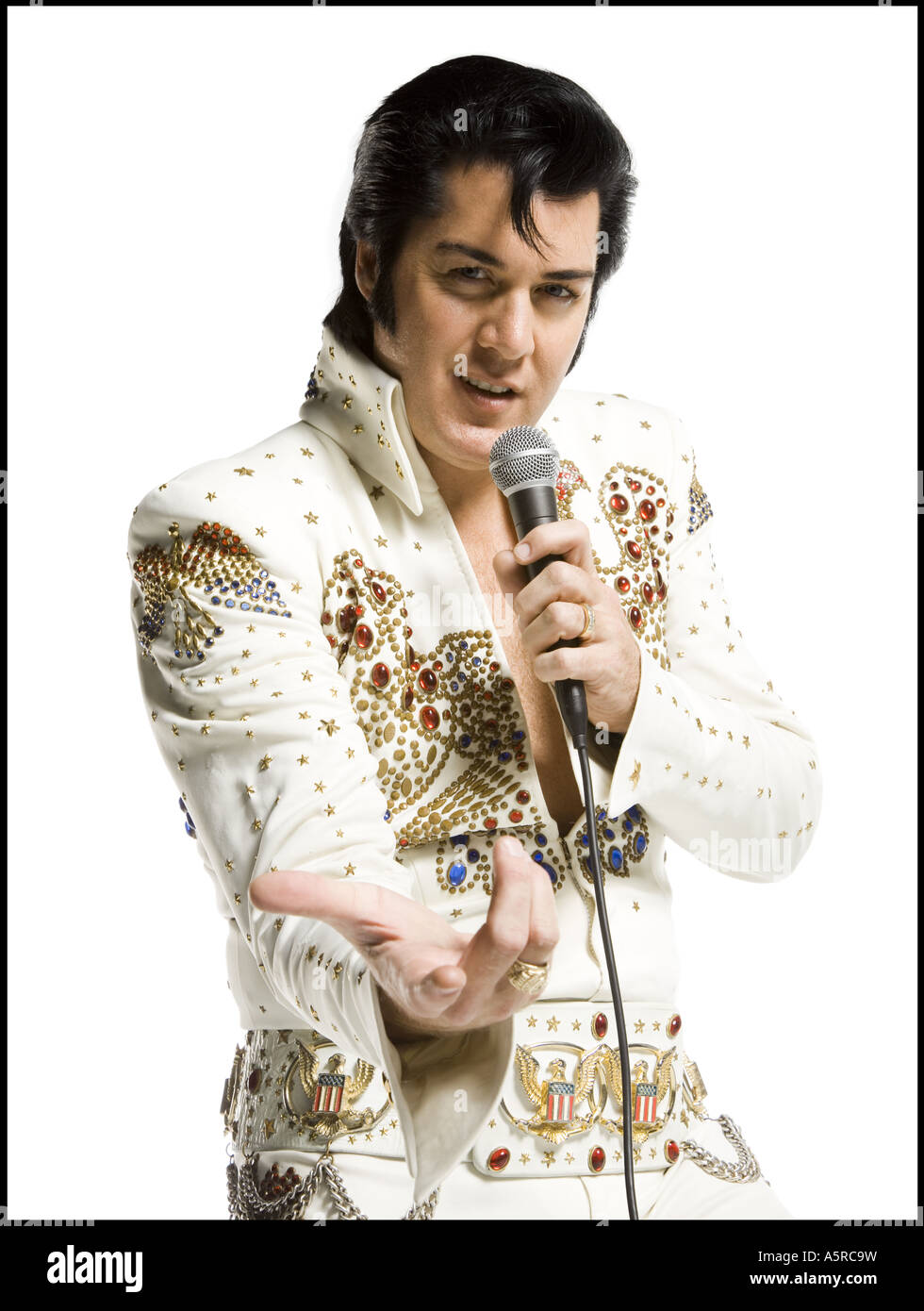 Elvis singing black white hires stock photography and images Alamy