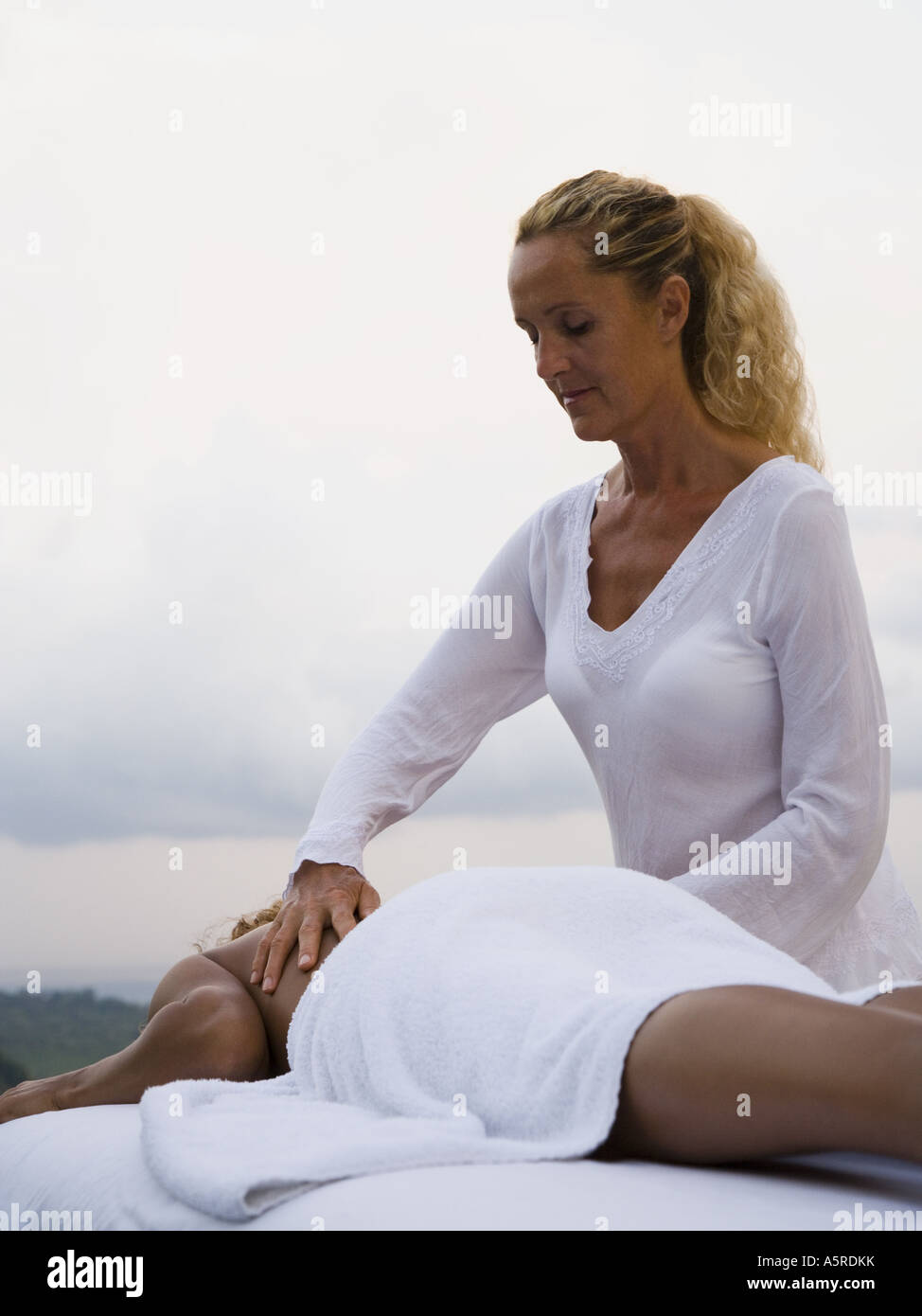 Woman getting a massage from a message therapist Costa Rica Stock Photo Alamy