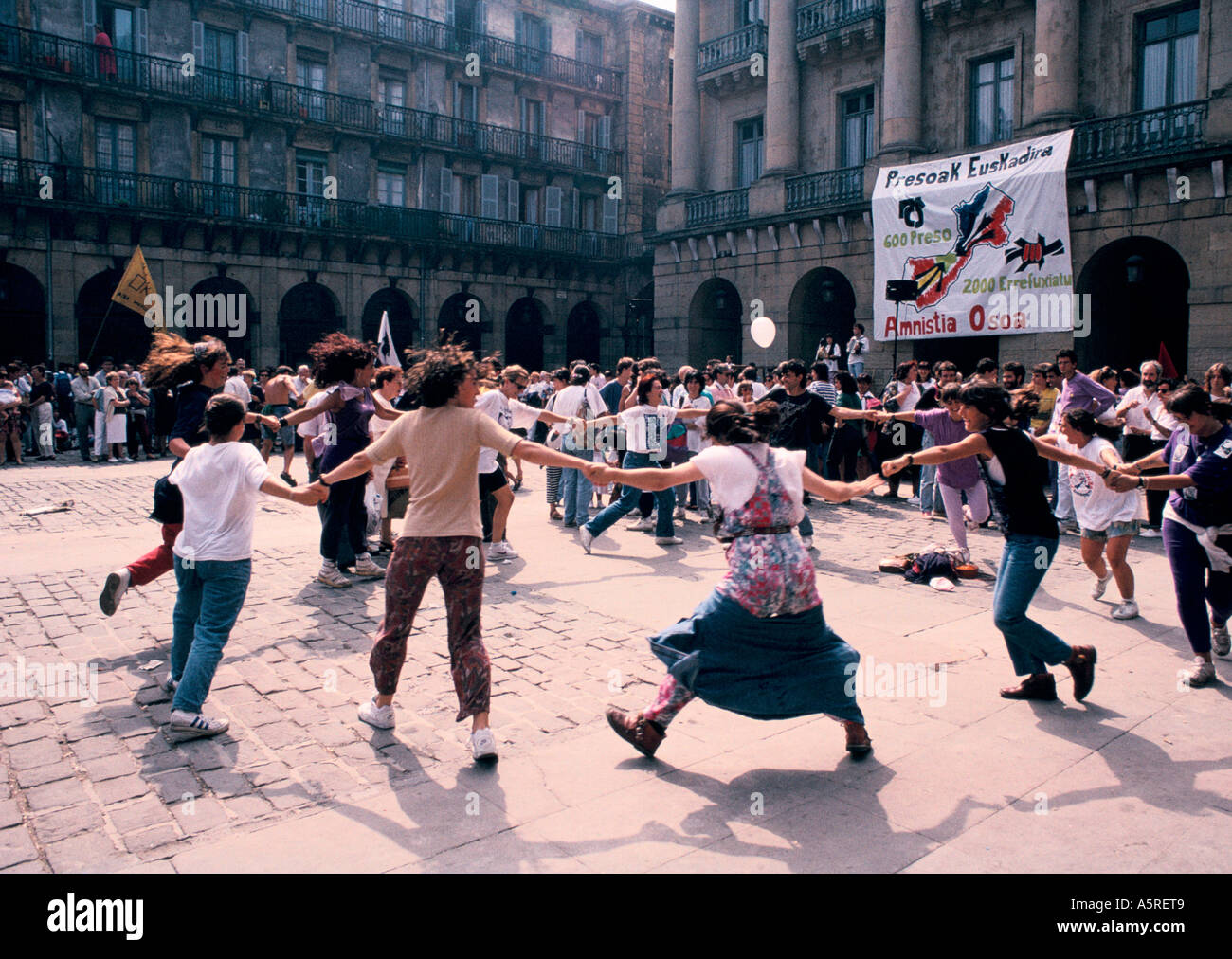 BASQUE COUNTRY, PLAZA DE LA CONSTITUCION DANCING TO TRADITIONAL MUSIC ...