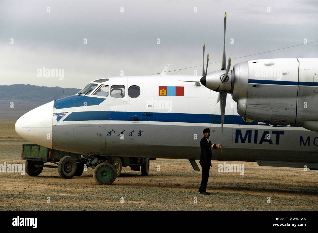 Fokker70 propeller aircraft of Mongolian airline MIAT at Dalanzadgad