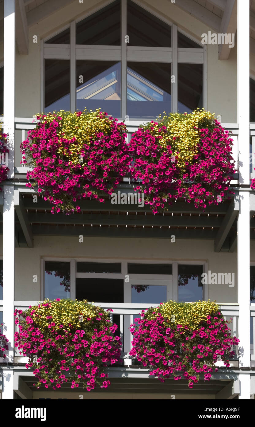 Gstadt at the Lake Chiemsee decorated flower balcony Upper Bavaria Germany Stock Photo