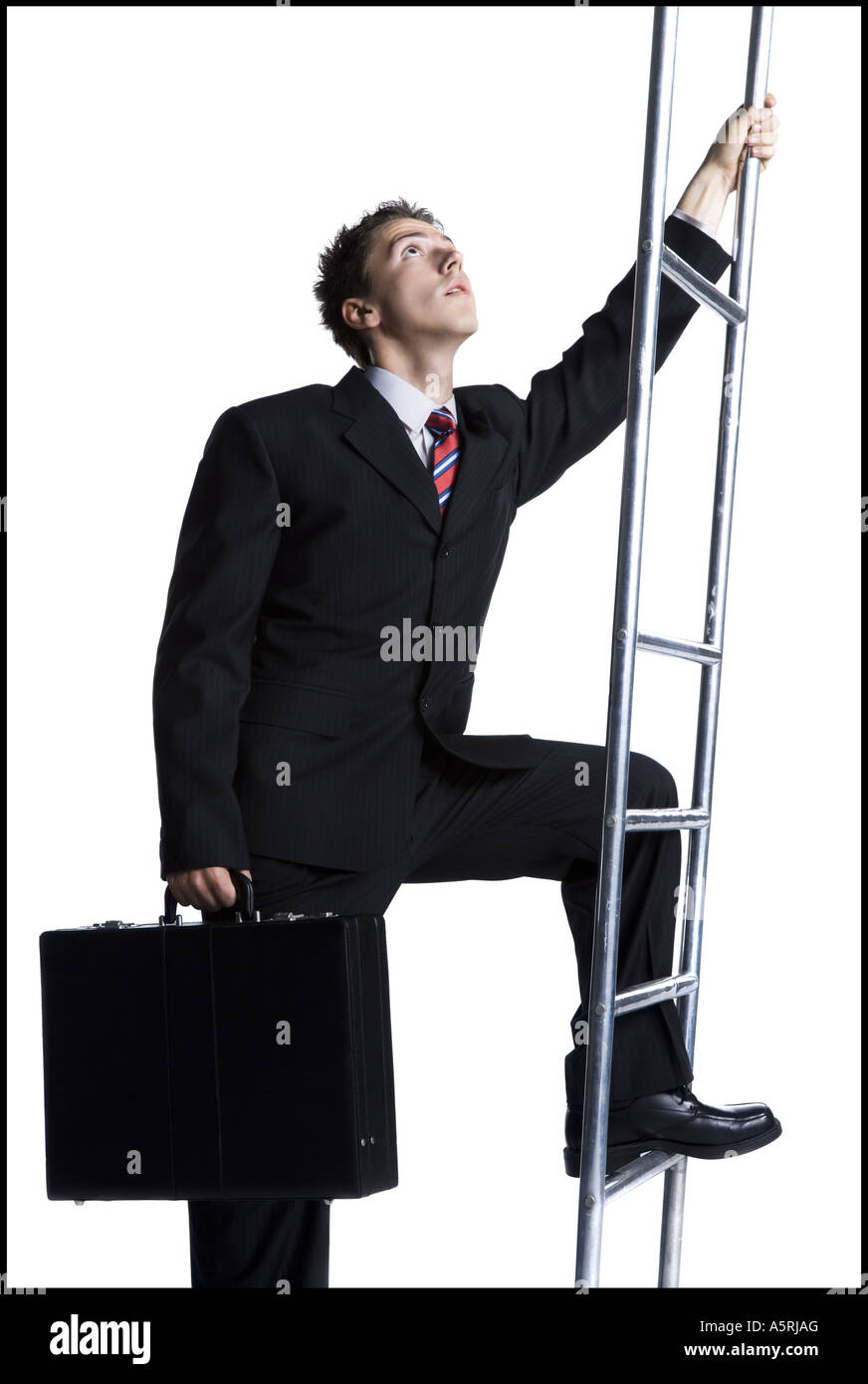 Businessman climbing corporate ladder Stock Photo - Alamy