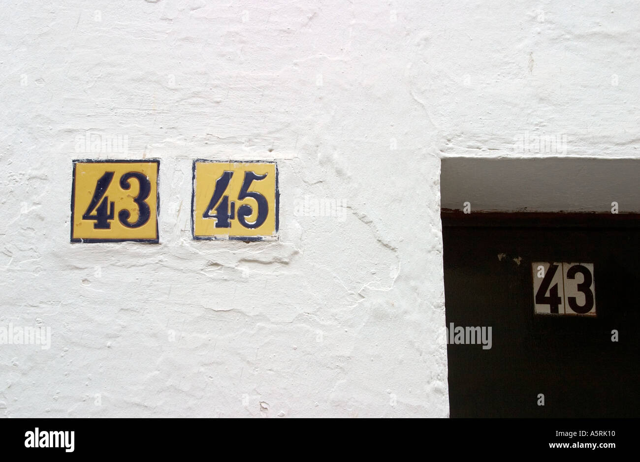 Numbers 43 and 45 forty three forty five Stock Photo