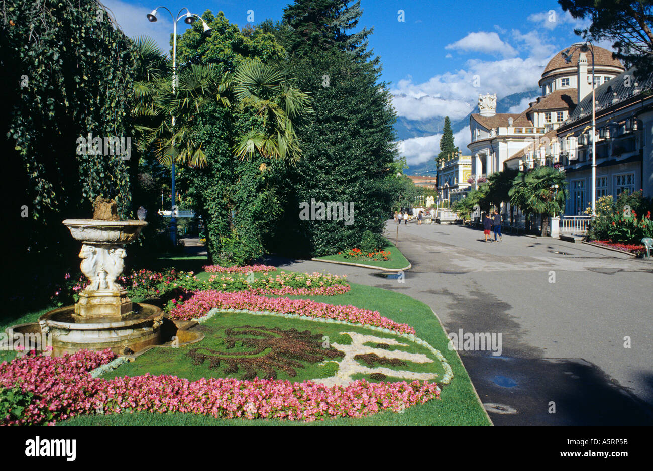 park and the regimen House in Meran South Tirol Italy Stock Photo