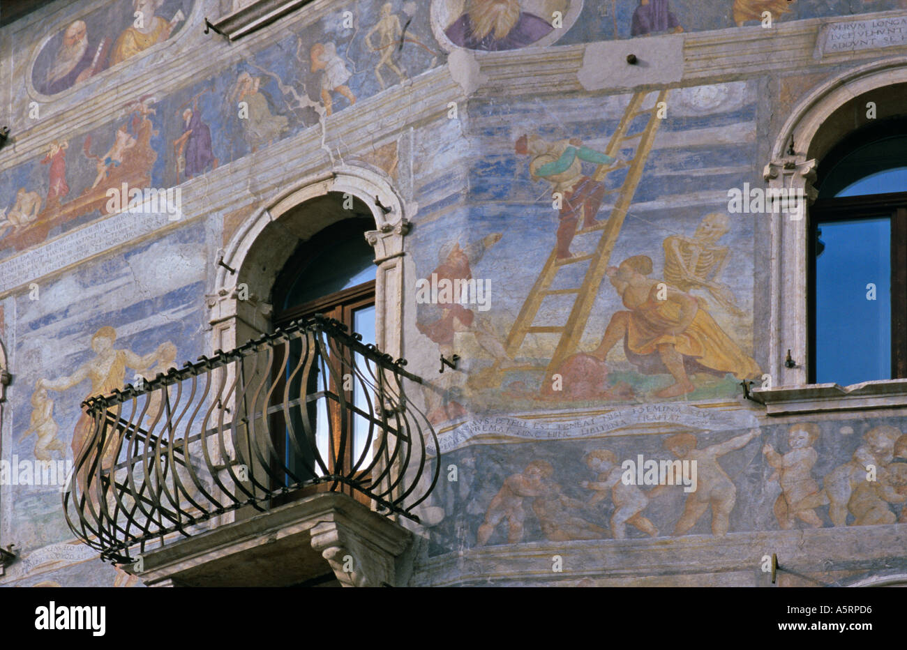 frescoes made by Fogolino on houses called Cazuffi in city of Trient Italy Stock Photo