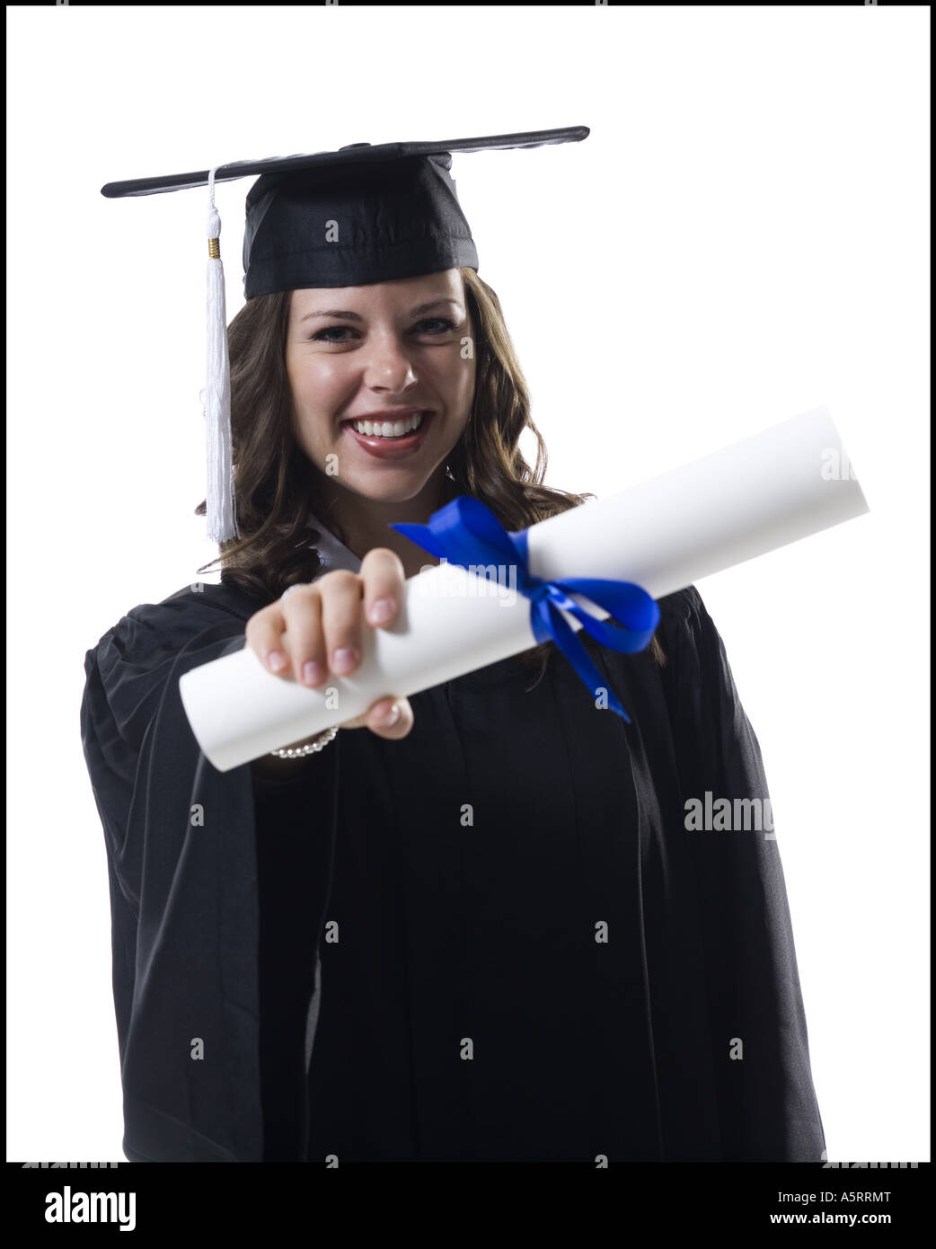 Female student graduate holding diploma Stock Photo - Alamy