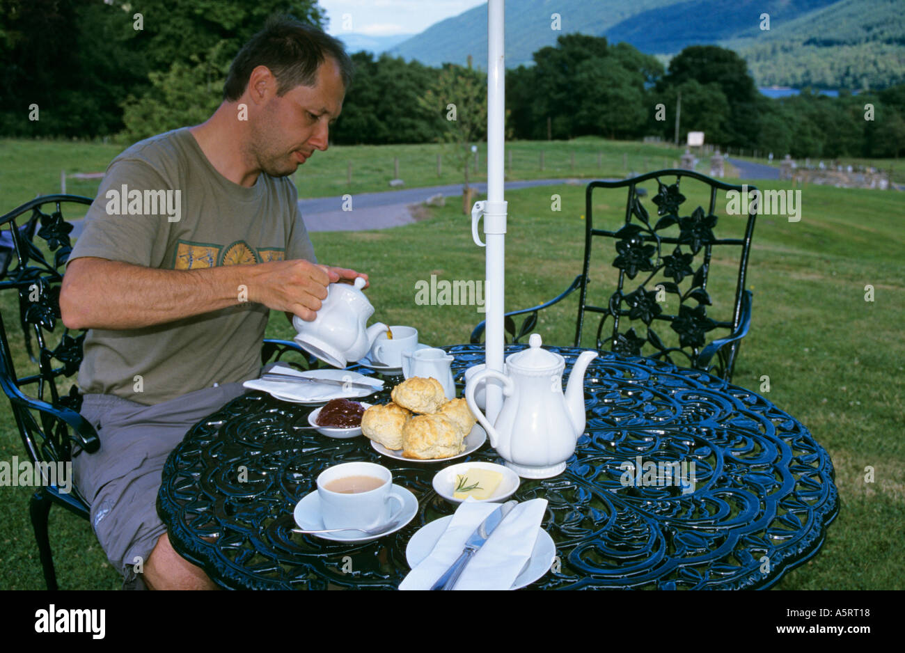 tea and scones in Glen Balquidder in Scotland Great Britain Stock Photo