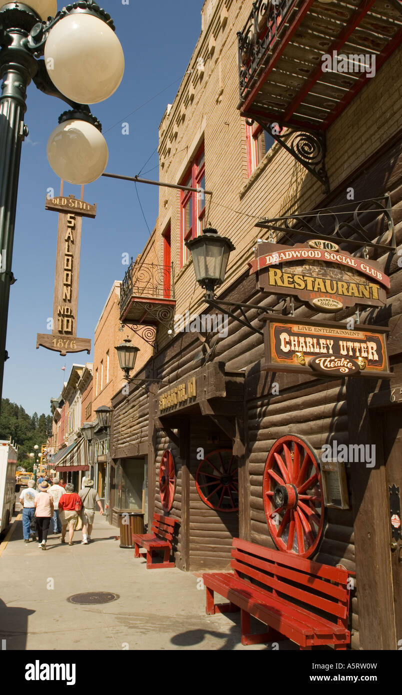 Old West shops and attractions on historic Main Street in Deadwood SD Stock Photo
