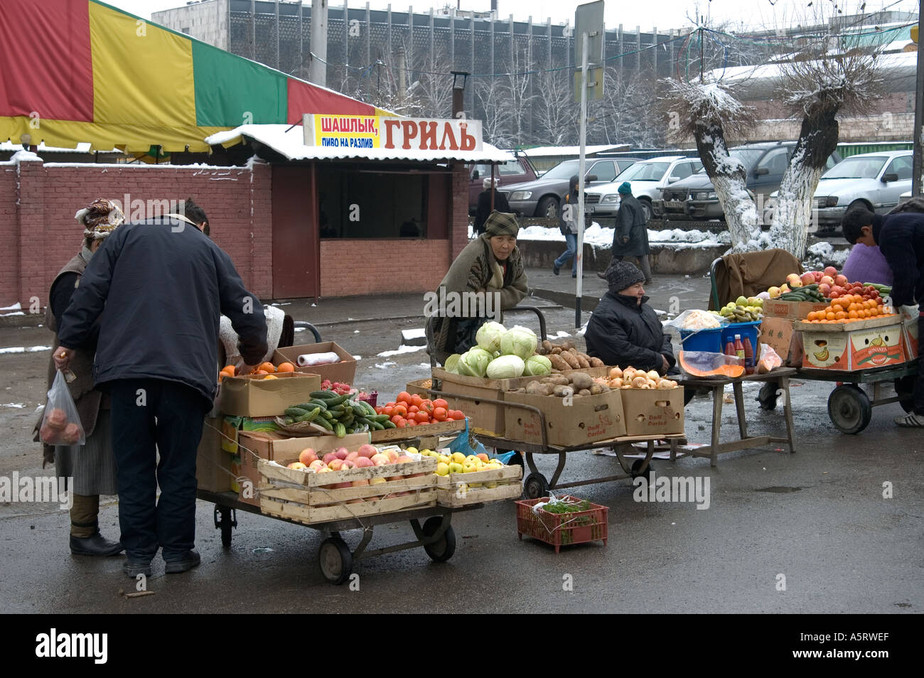 Street vendors in Almaty Kazakhstan Stock Photo