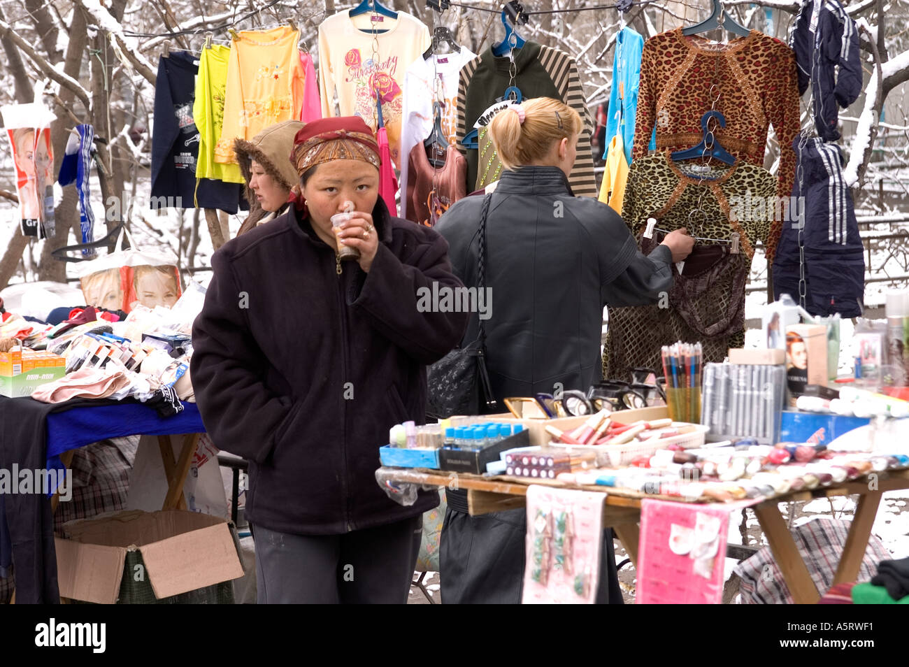 Street vendors in Almaty Kazakhstan Stock Photo