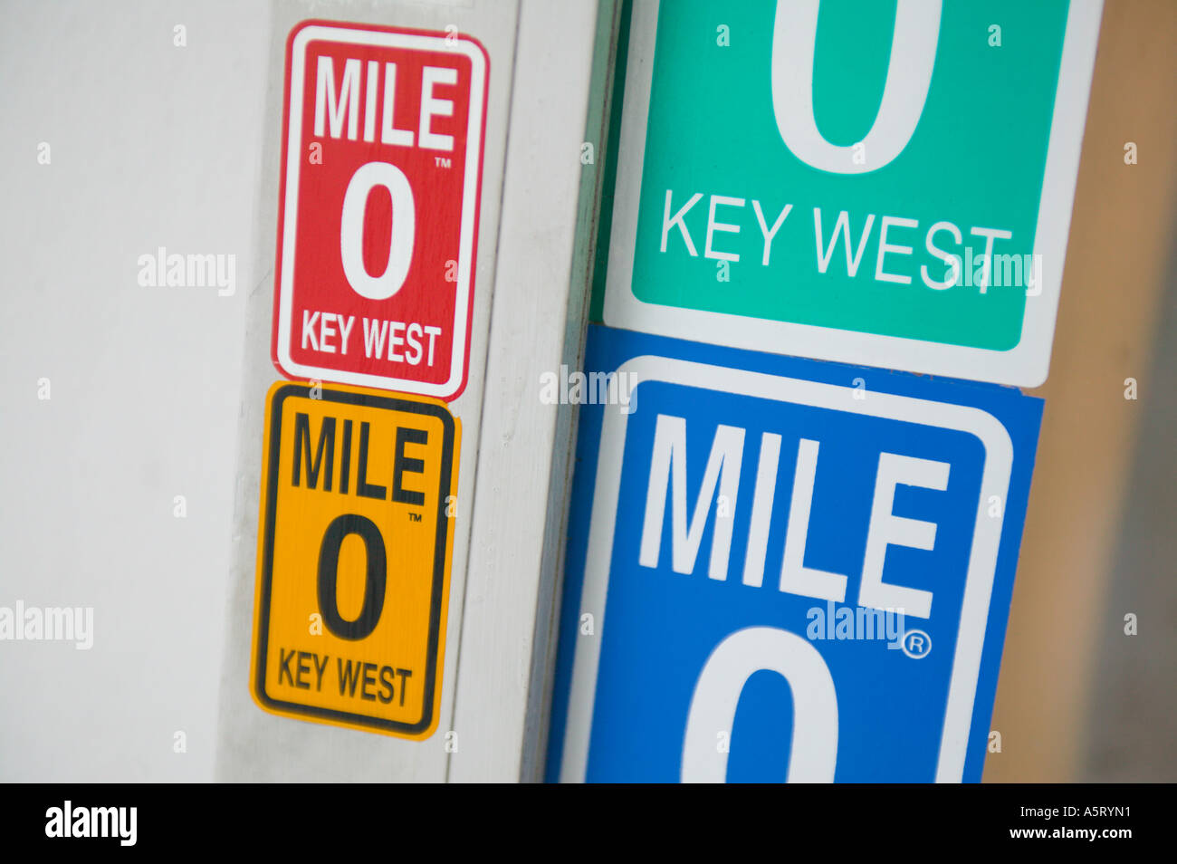Mile Marker Zero Bumper Stickers Key West Florida Stock Photo Alamy