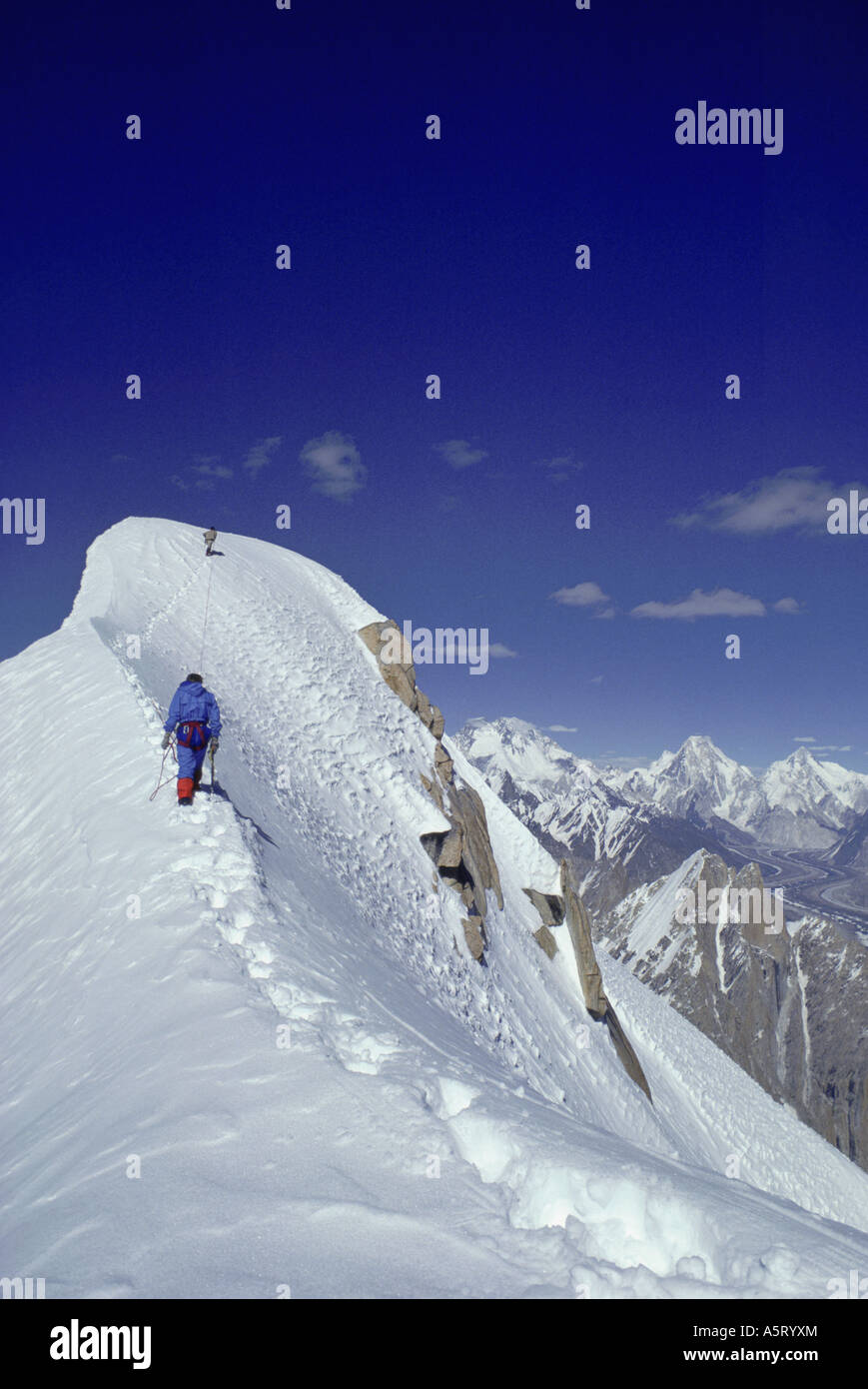 Climbers nearing the summit of the Great Trango Tower Pakistan Stock Photo  - Alamy