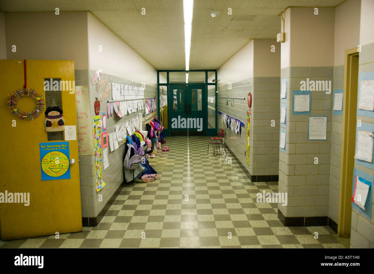 Hallway in Elementary School Stock Photo