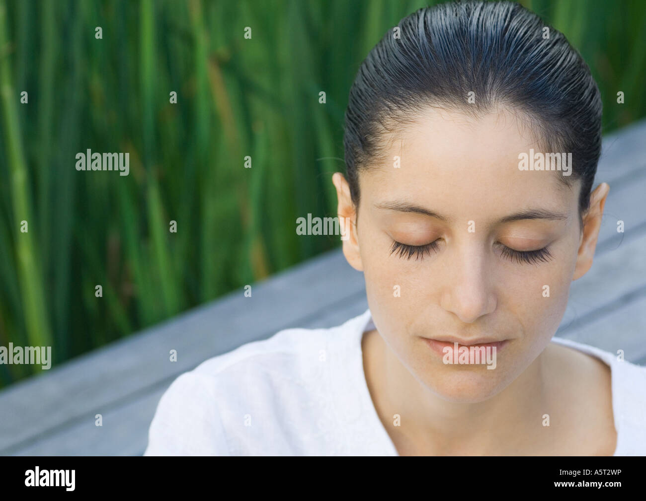 Woman, eyes closed Stock Photo Alamy