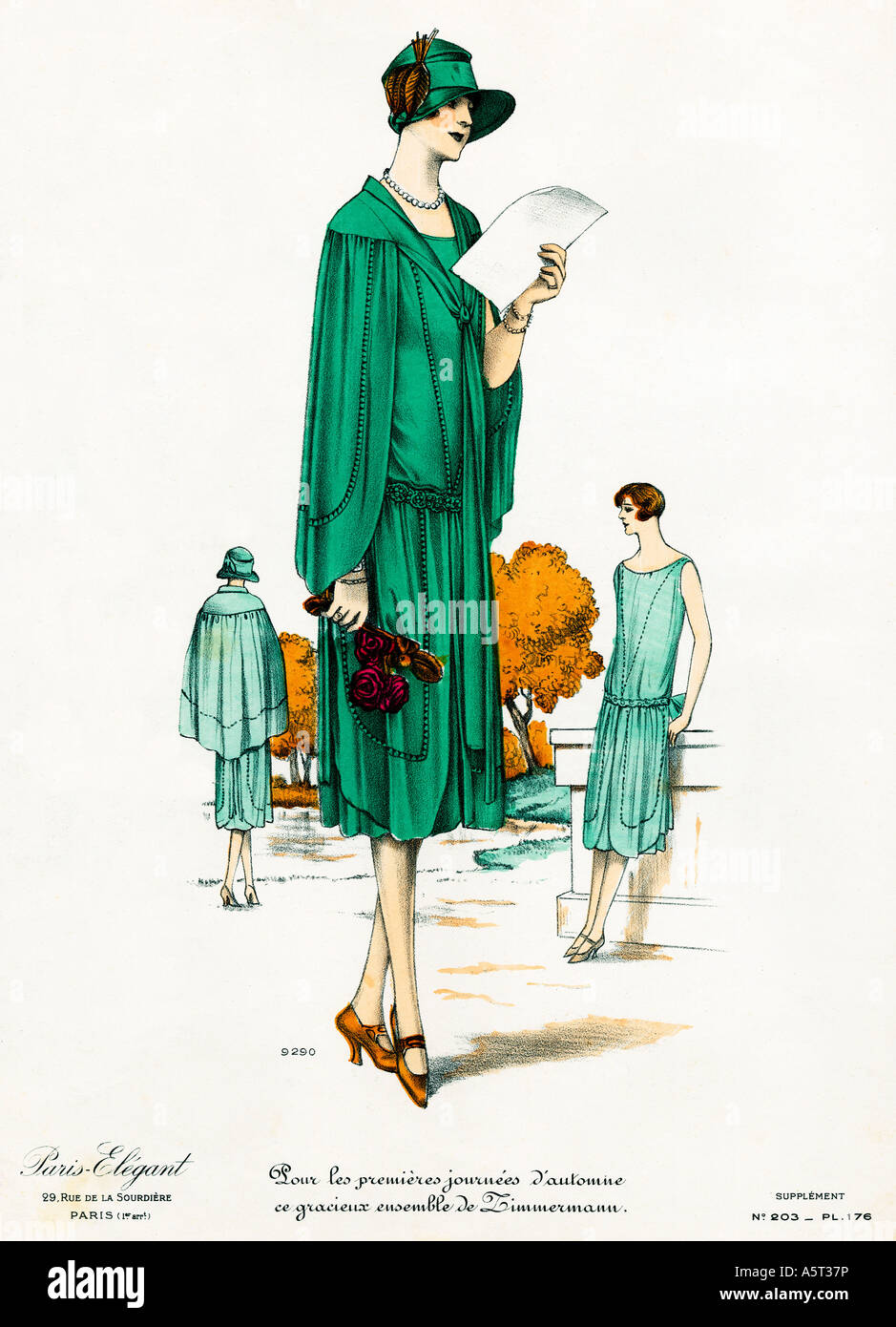 French Autumn Wear 1920s sketch from the fashion magazine Paris Elegant of an ensemble de Zimmermann Stock Photo