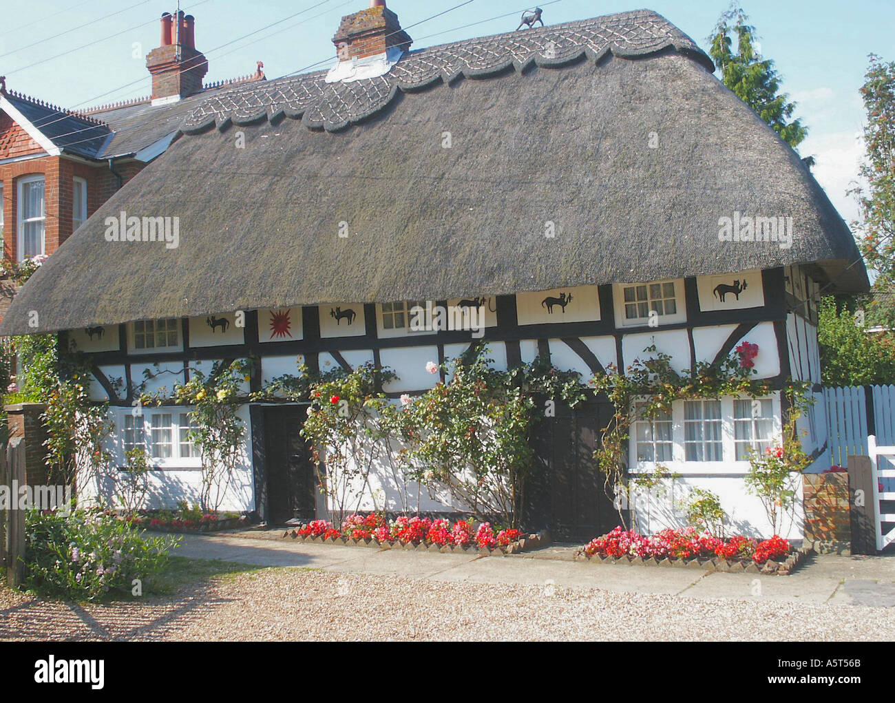 The Cat House Thatched Cottage Henfield West Sussex England Stock Photo