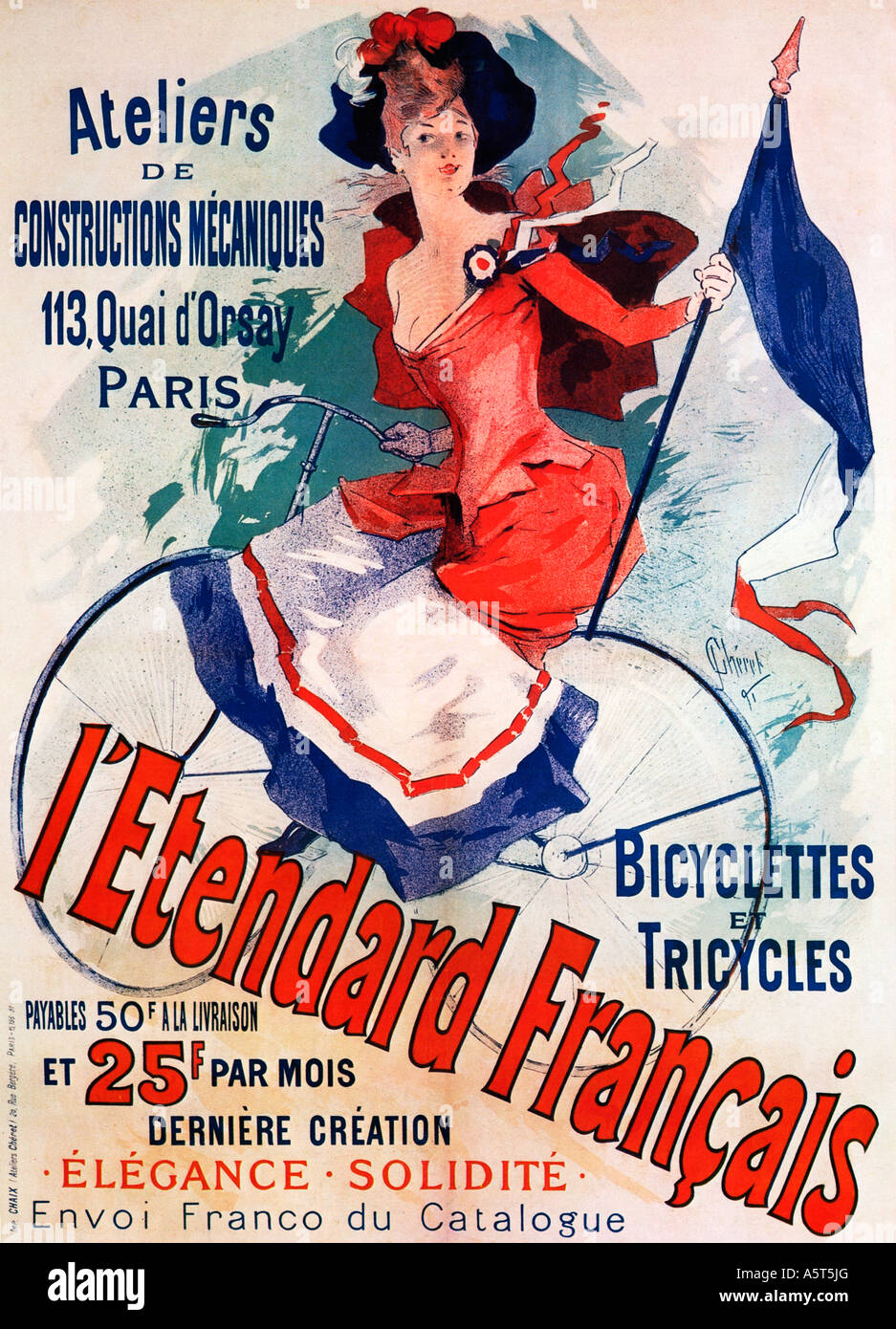 LEtendard Francais Jules Cheret Art Nouveau 1891 poster for the bicycle  shop on the Quai dOrsay in Paris Stock Photo - Alamy