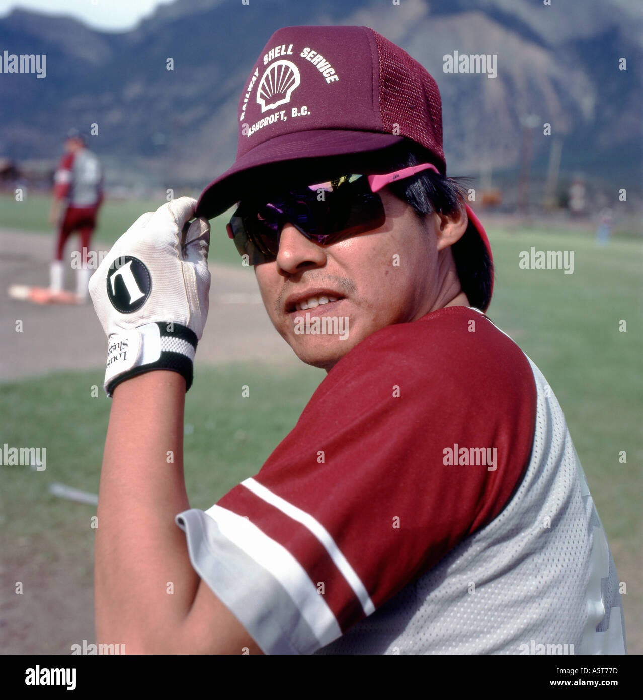 Native Canadian Indian baseball player from Ashcroft playing baseball