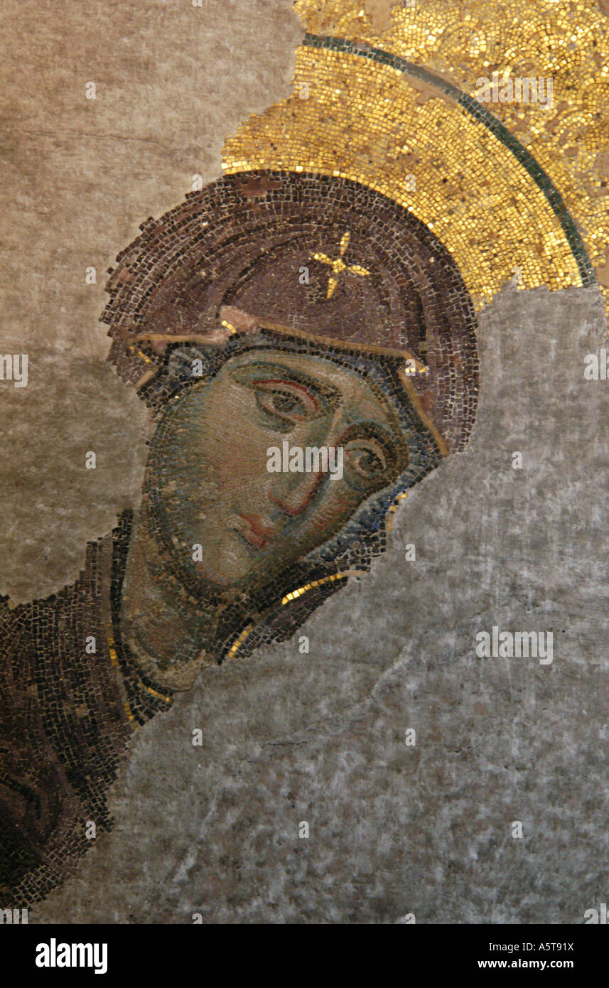 The Virgin, a Byzantine mosaic in the interior of Hagia Sophia in Istanbul, Turkey Stock Photo