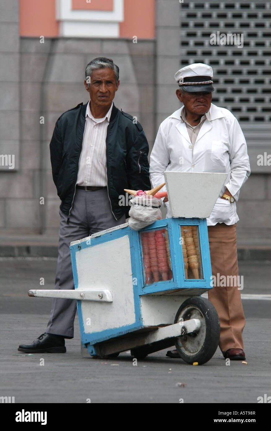 Ecuadorian icecream venders at Plaza Santo Domingo in Quito, Ecuador