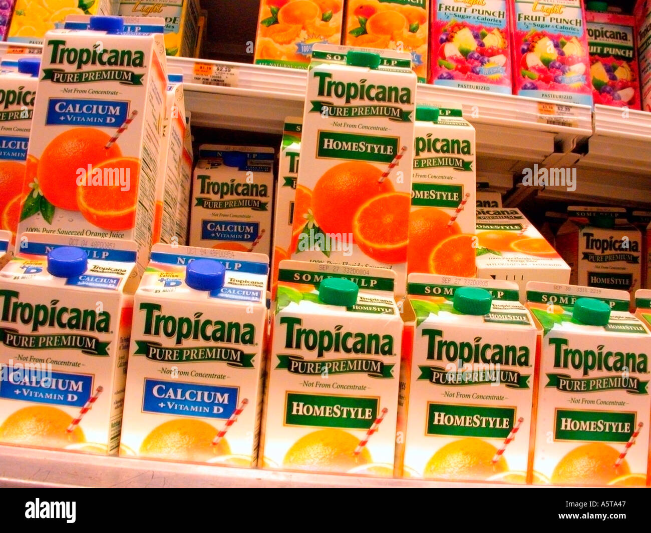 Orange juice on sale in a supermarket Stock Photo Alamy