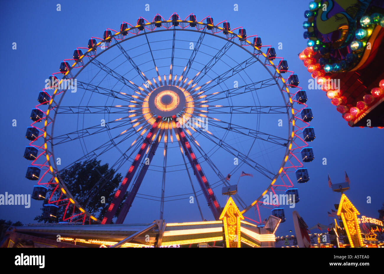 Ferries Wheel on a Fairground at Night Stock Photo