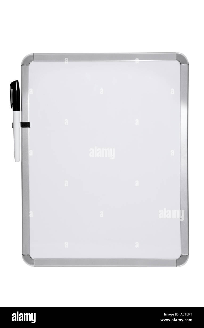 Blank dry erase board cut out on white background Stock Photo