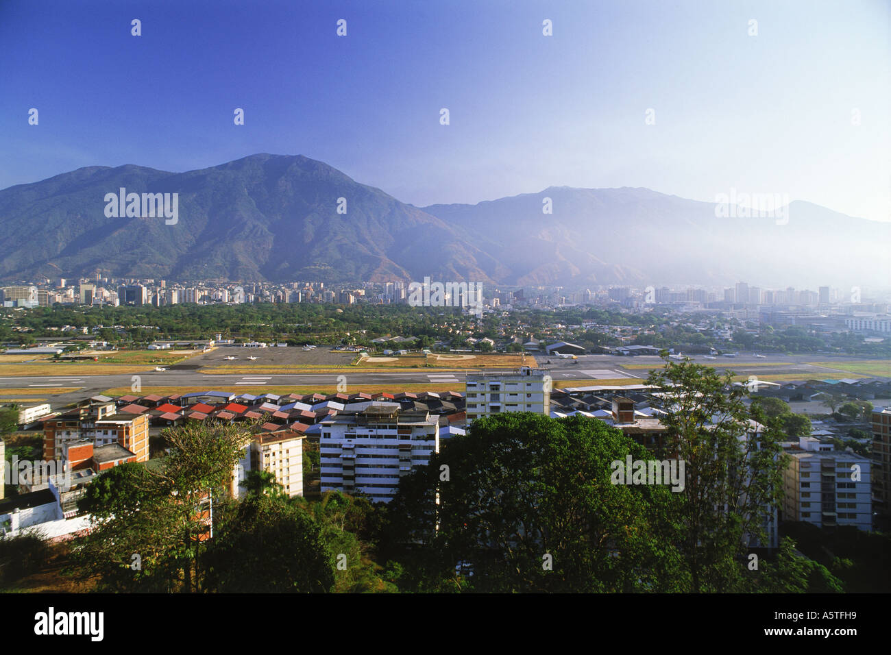 Caracas with Simon Bolivar International Airport and surrounding mountains Stock Photo
