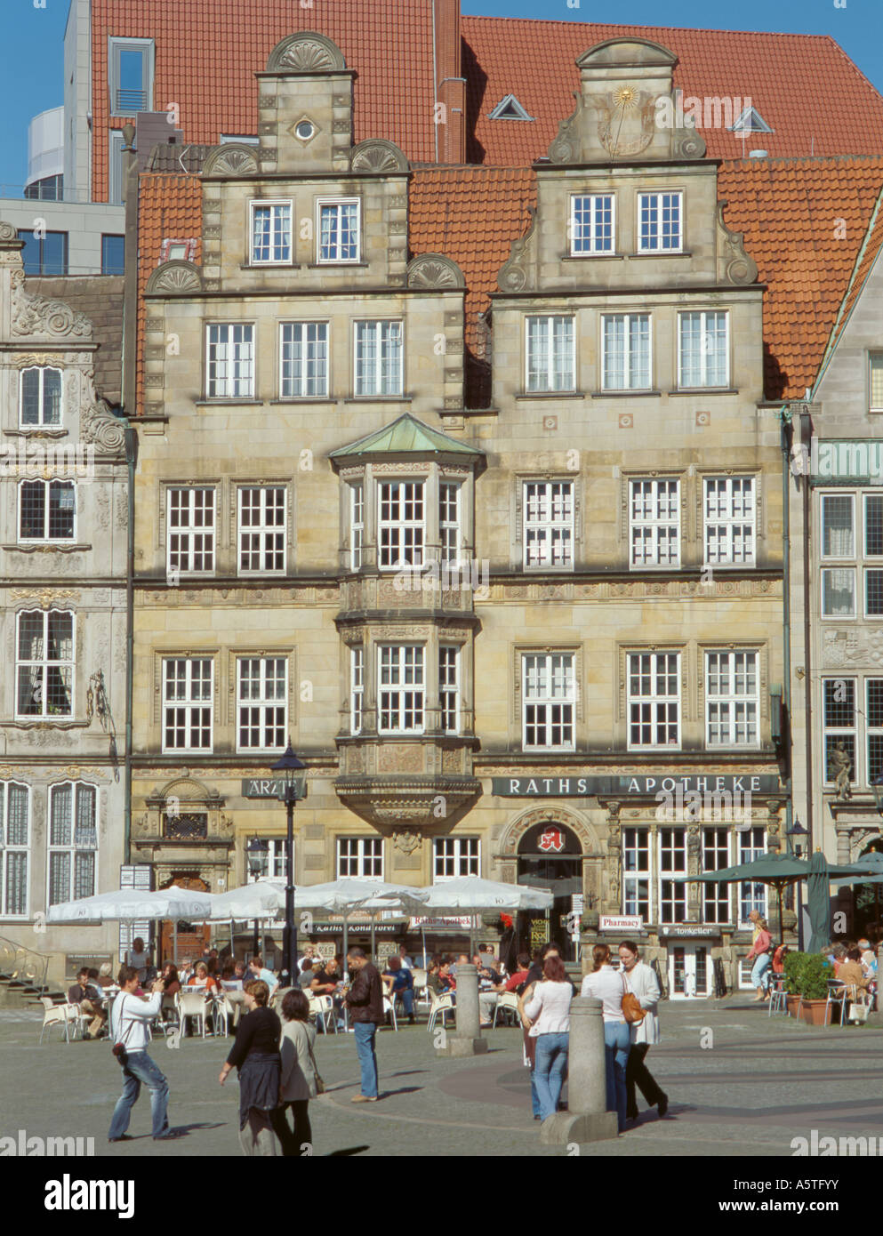 Old patrician houses seen over Marktplatz (Market Place), City of Bremen, Bremen, Germany. Stock Photo