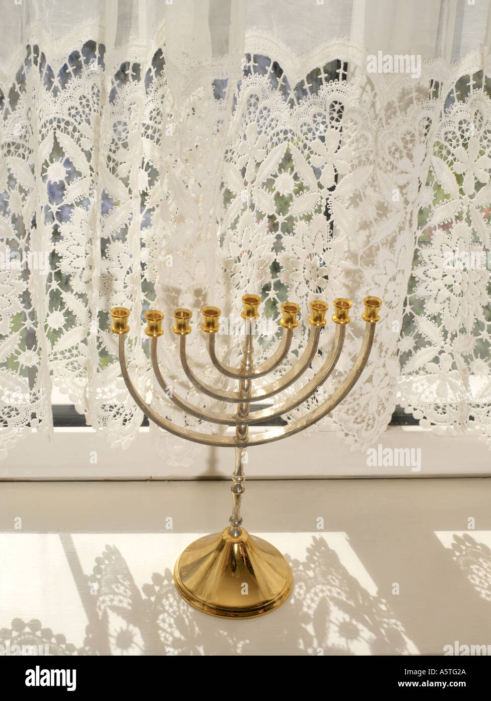 Chanukiah Menorah on Window Sill Stock Photo Alamy