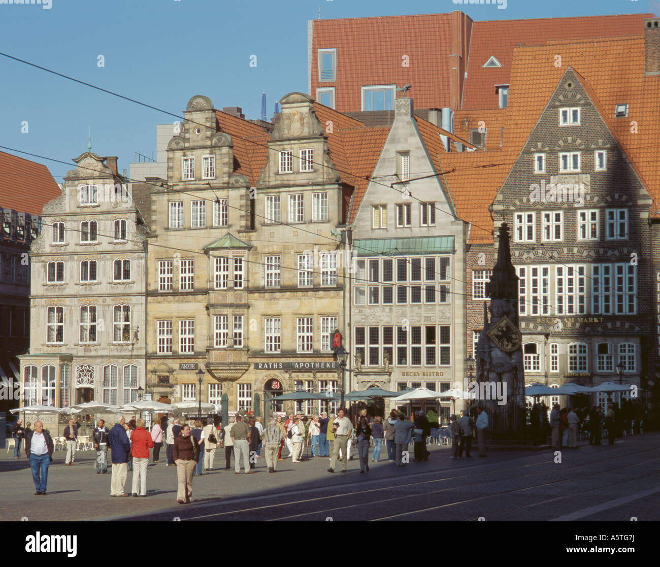 Old patrician houses seen over Marktplatz (Market Place), City of Bremen, Bremen, Germany. Stock Photo