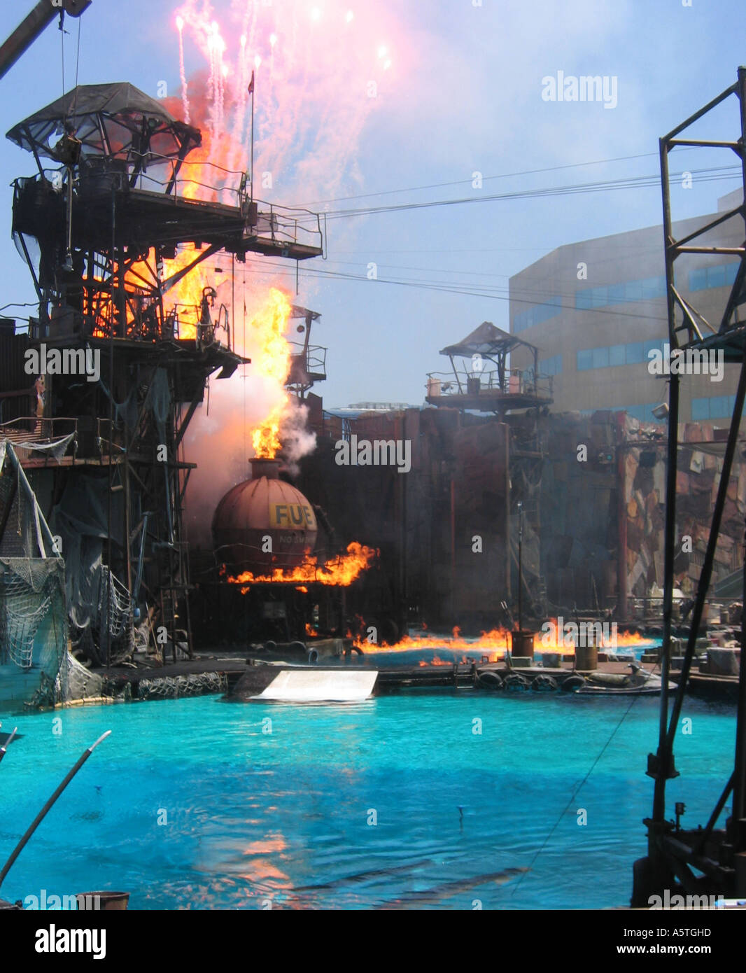 Scene from the Waterworld show at Universal Studios Los Angeles California USA Stock Photo