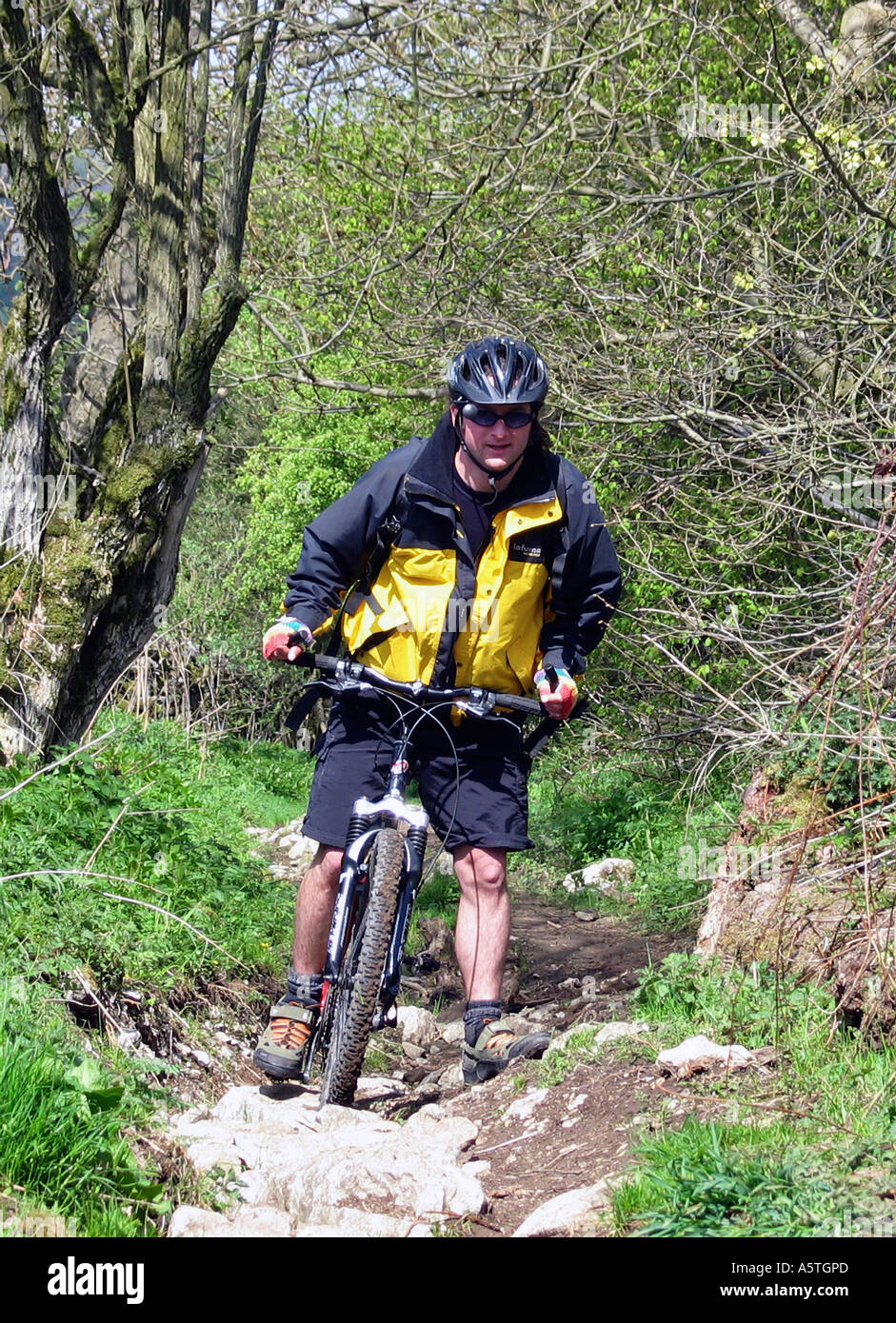 Bike riding High Peak Trail, Peak District, Derbyshire, Great Britain Stock Photo