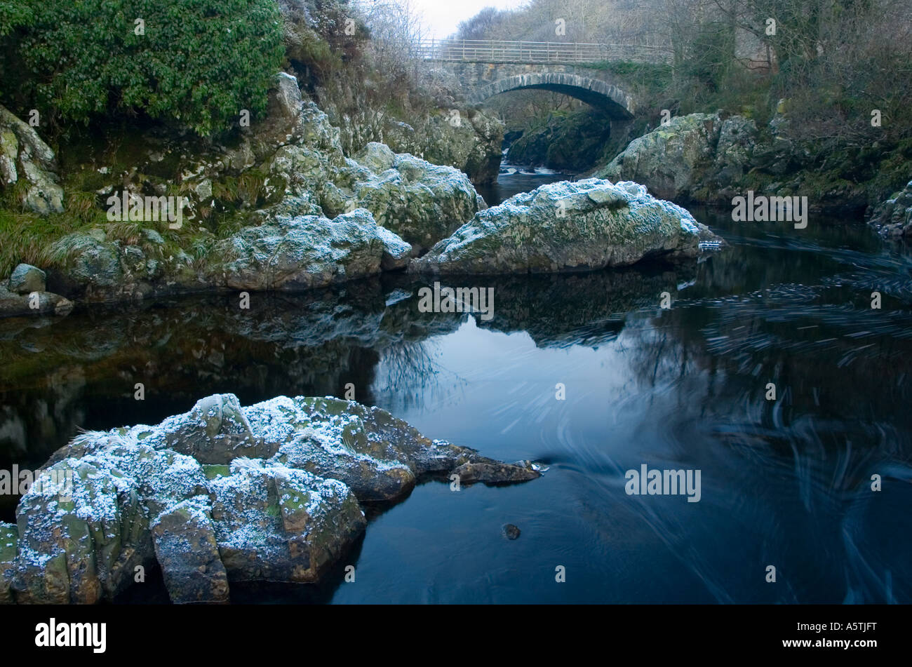 Glentrool Bridge Frozen Water Stock Photo
