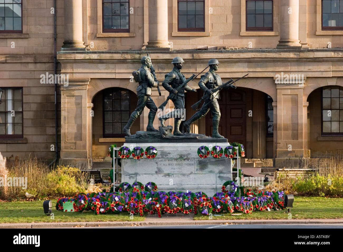 War Memorial Province House behind Remembrance Day Charlottetown Prince Edward Island Canada Stock Photo