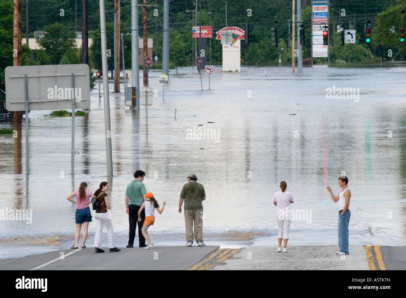 Flooding of Susquehanna River in commercial district Oneonta New York