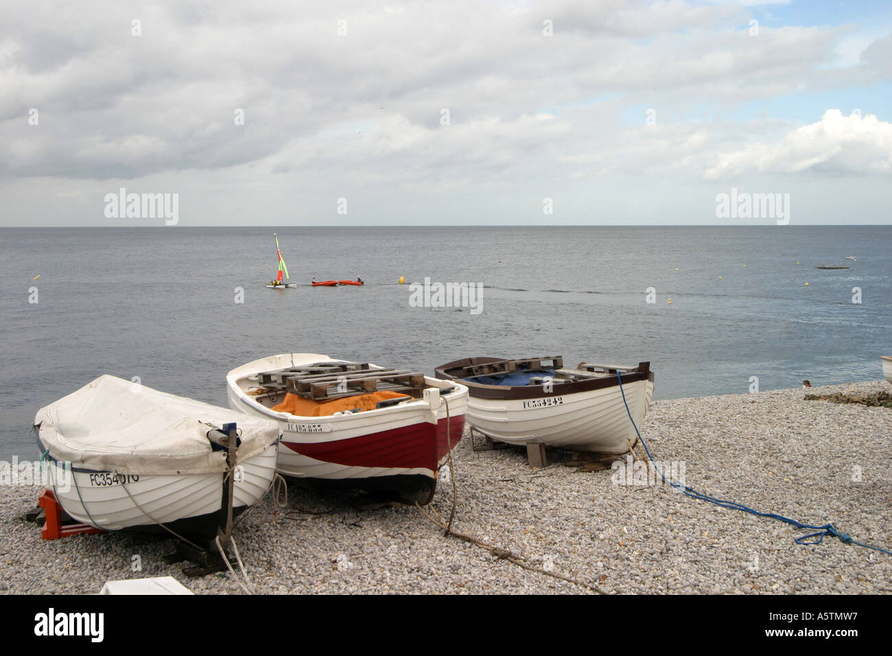 Fishers' boats on the beach of Etretat, Normandy, France Stock Photo ...