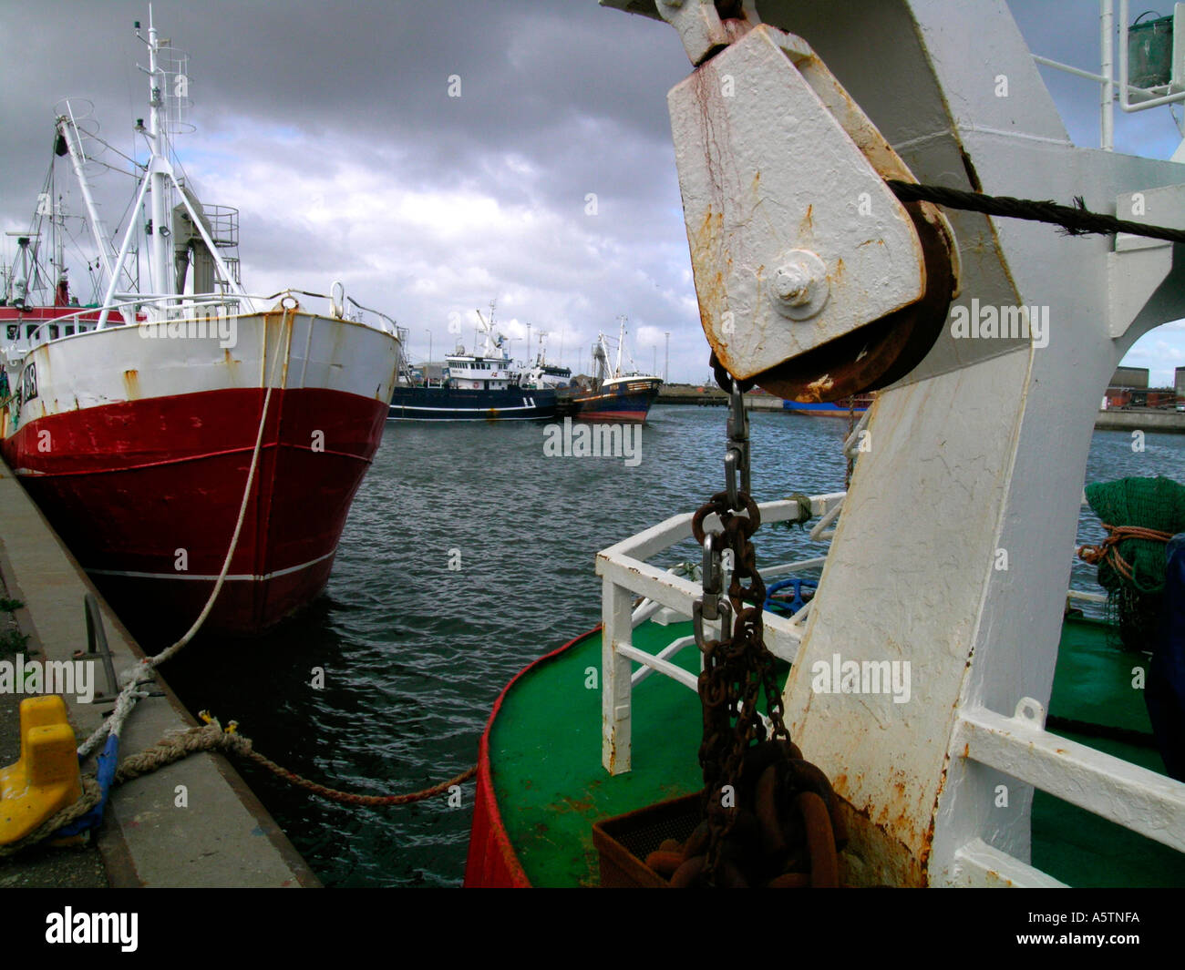 fishing cutters at the fisher port of Esbjerg in Denmark Stock Photo
