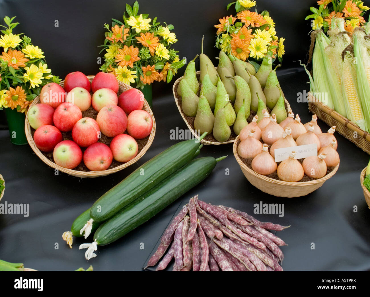 Display of fruit and vegetables at horticultural show, UK Stock Photo