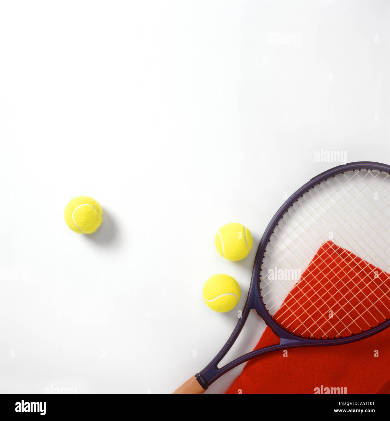 Tennis Studio Still Life With Balls And Racket Cut Out Stock Photo